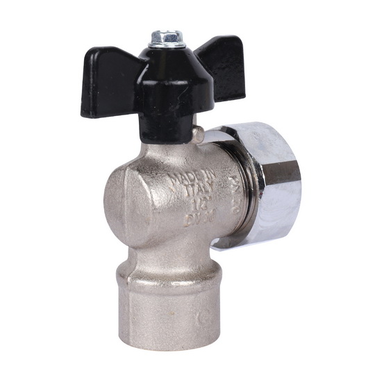 Кран шаровый угловой STOUT 1/2"-3/4" ВР-НГ с накидной гайкой бабочка