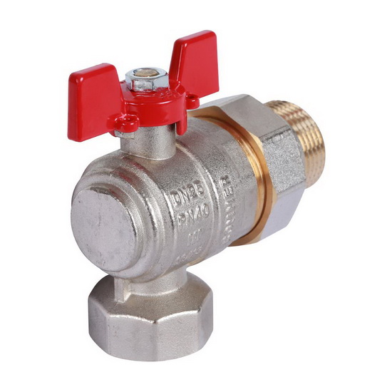 Кран шаровый угловой ROMMER 1" ВР-НР с американкой бабочка